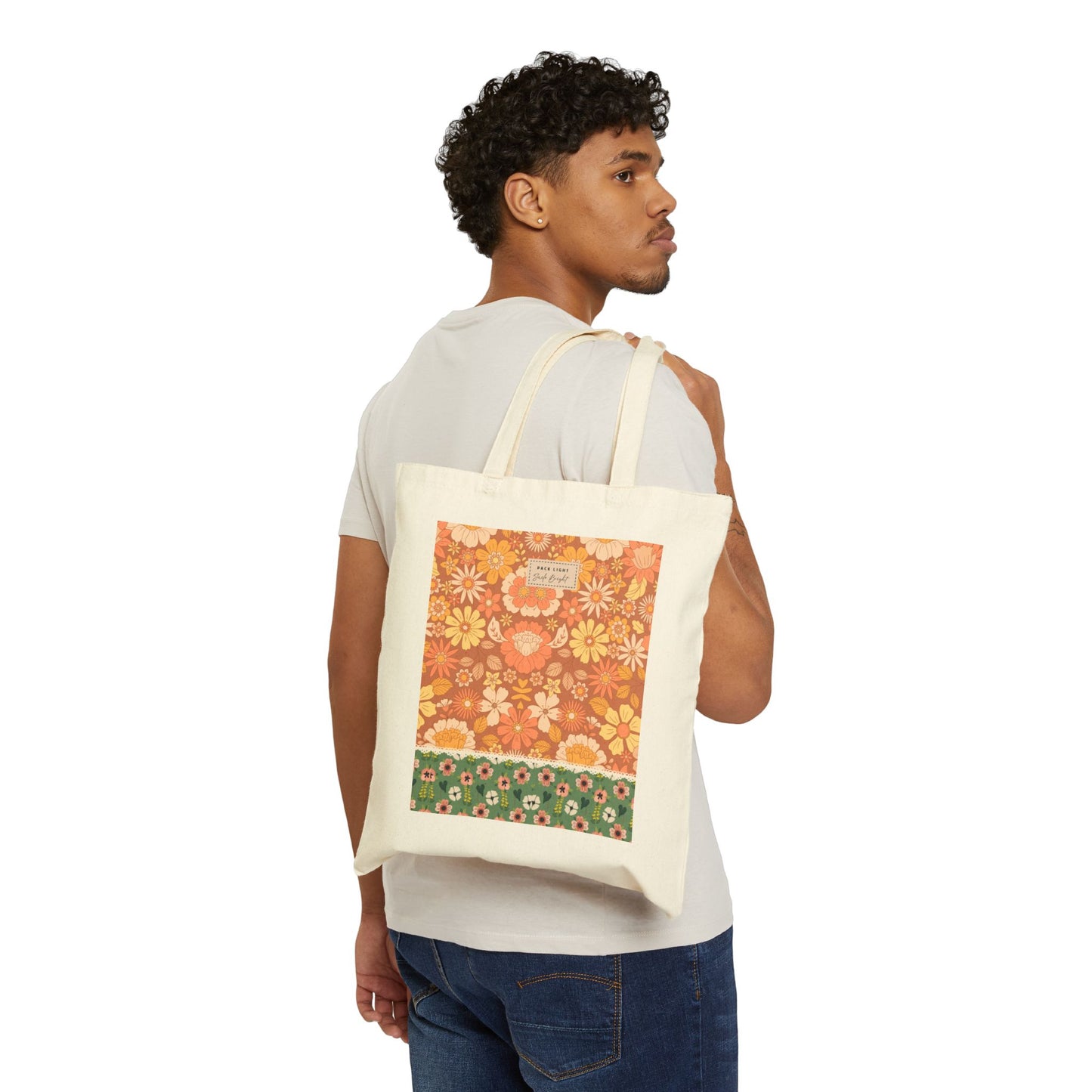 Cotton Canvas Tote Bag| gift bag| Retro floral tote| Gift for her| Floral design bag| Mother's day gift| Eco-friendly bag