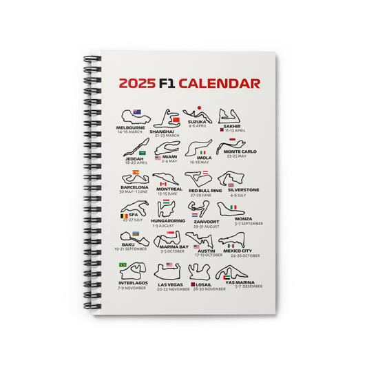 Spiral Notebook| F1 Race Calendar| Formula 1 Track Notebook| F1 Lover's Notebook|F1 Gift for Fans| Circuit Map Art |